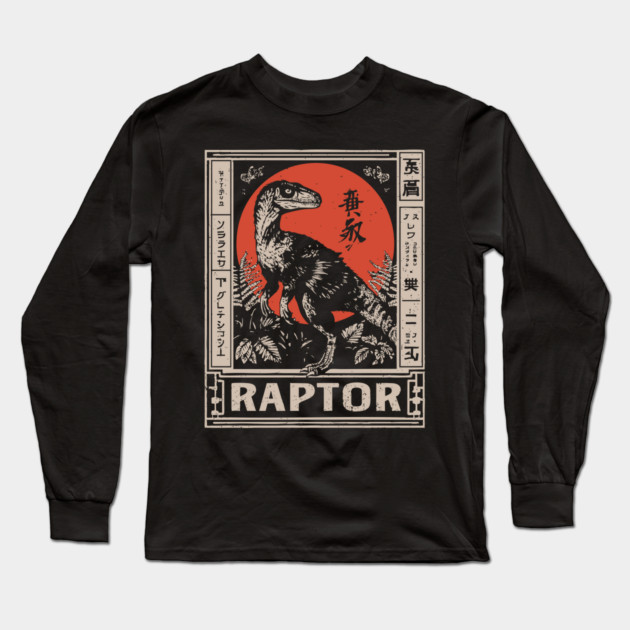 Vintage Raptor Dinosaur Poster - Fierce Prehistoric Predator Art Long Sleeve T-Shirt by TuncGK