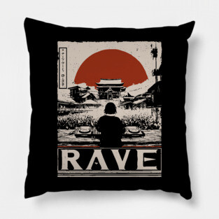 Rave DJ Poster - Vintage Electronic Music Festival Artwork Pillow