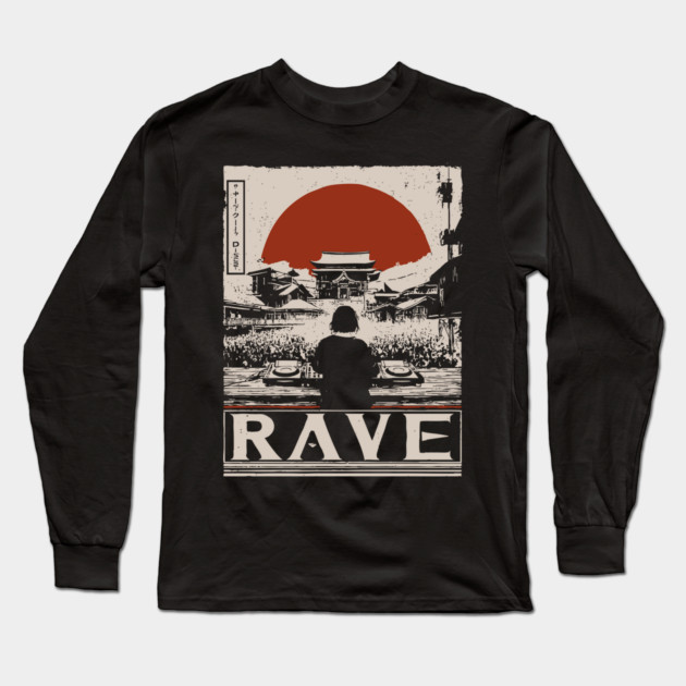 Rave DJ Poster - Vintage Electronic Music Festival Artwork Long Sleeve T-Shirt by TuncGK
