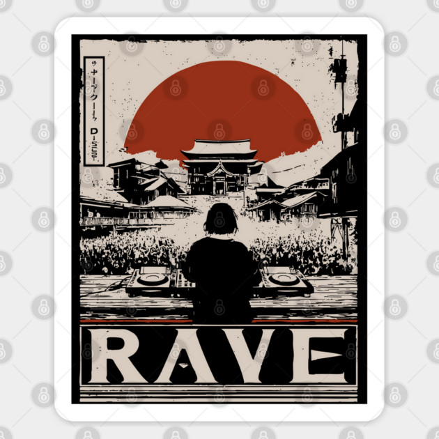 Rave DJ Poster - Vintage Electronic Music Festival Artwork Sticker by TuncGK