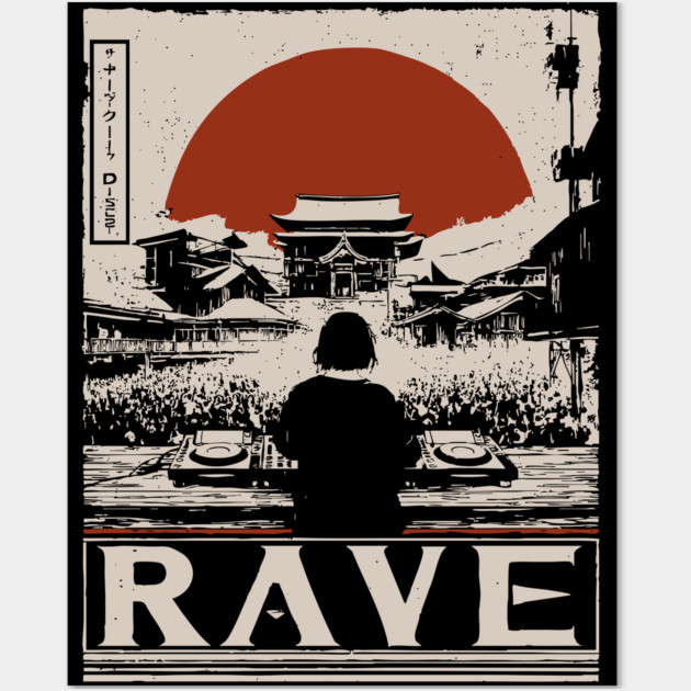 Rave DJ Poster - Vintage Electronic Music Festival Artwork Wall Art by TuncGK