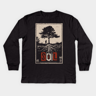 Soil and Tree Roots Poster - Vintage Nature Growth Artwork Kids Long Sleeve T-Shirt