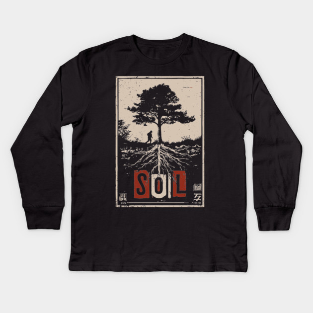 Soil and Tree Roots Poster - Vintage Nature Growth Artwork Kids Long Sleeve T-Shirt by TuncGK