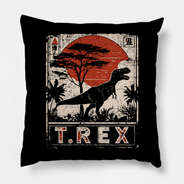 T-Rex Dinosaur Poster - Fierce Jurassic Vintage Artwork Pillow by TuncGK