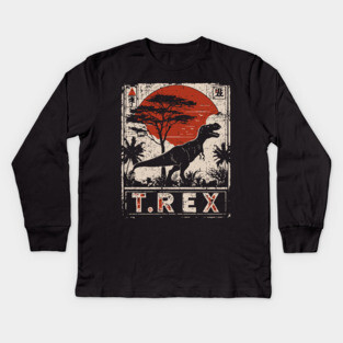 T-Rex Dinosaur Poster - Fierce Jurassic Vintage Artwork Kids Long Sleeve T-Shirt