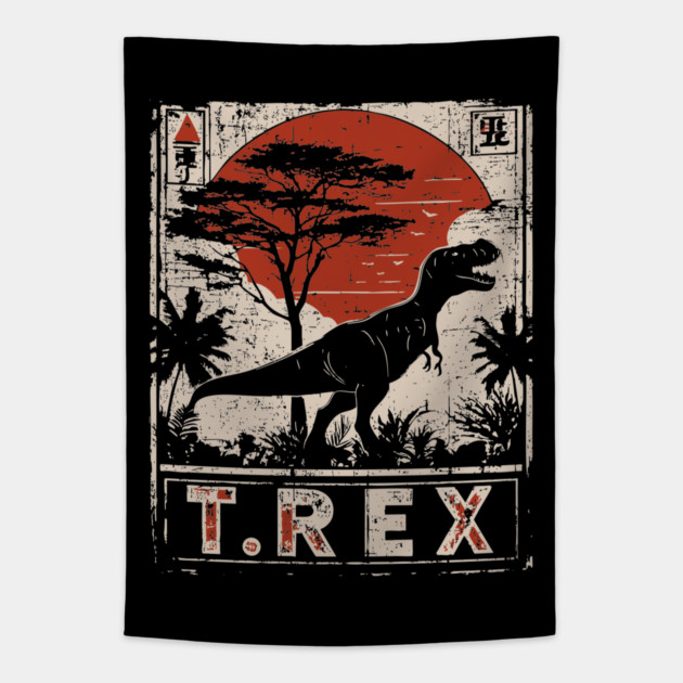 T-Rex Dinosaur Poster - Fierce Jurassic Vintage Artwork Tapestry by TuncGK