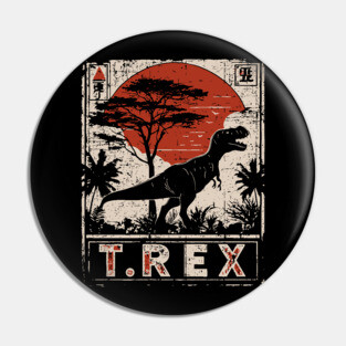 T-Rex Dinosaur Poster - Fierce Jurassic Vintage Artwork Pin