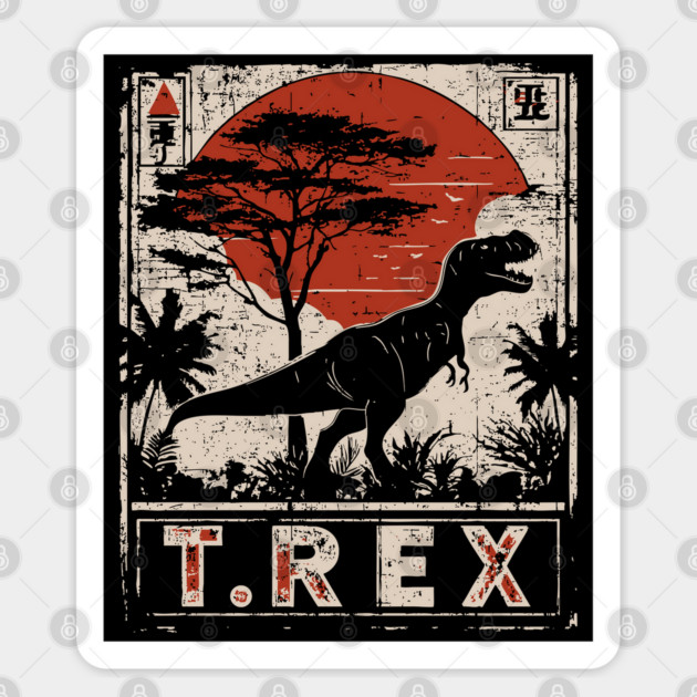 T-Rex Dinosaur Poster - Fierce Jurassic Vintage Artwork Sticker by TuncGK