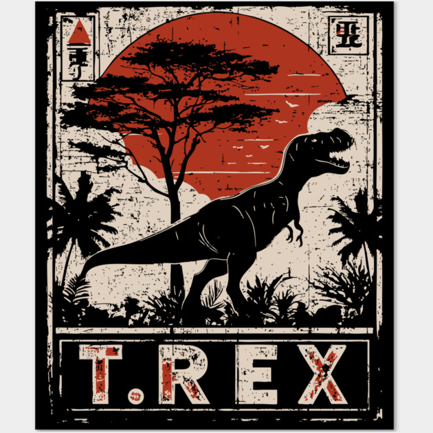 T-Rex Dinosaur Poster - Fierce Jurassic Vintage Artwork Wall Art by TuncGK