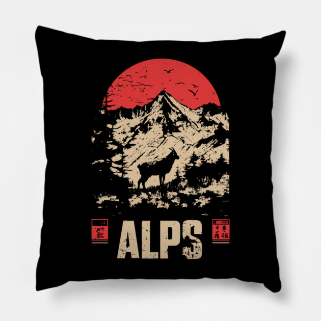 Alps Mountain Poster - Vintage European Wilderness Landscape Art Pillow by TuncGK