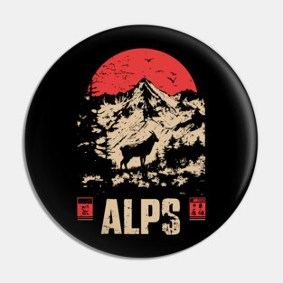 Alps Mountain Poster - Vintage European Wilderness Landscape Art Pin