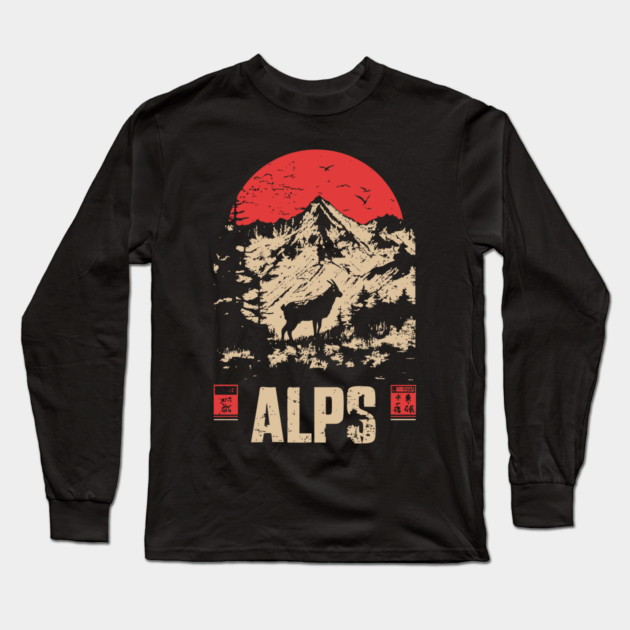 Alps Mountain Poster - Vintage European Wilderness Landscape Art Long Sleeve T-Shirt by TuncGK