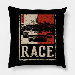 Vintage Car Race Poster - Retro Speed and Racing Artwork Pillow