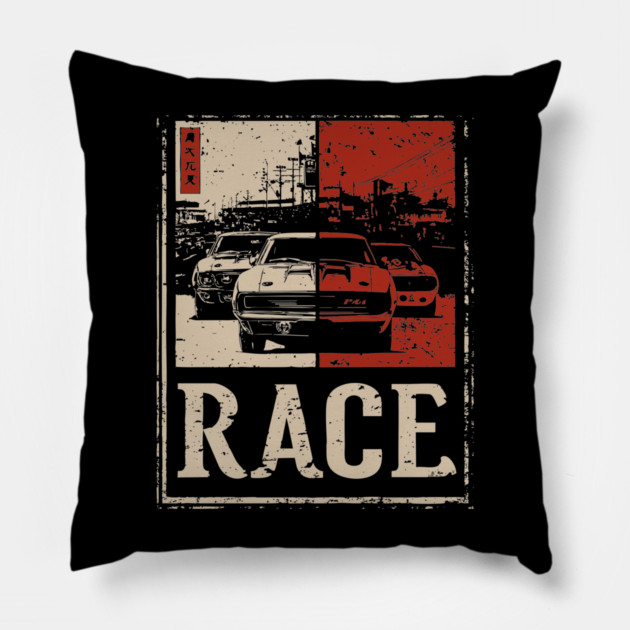 Vintage Car Race Poster - Retro Speed and Racing Artwork Pillow by TuncGK