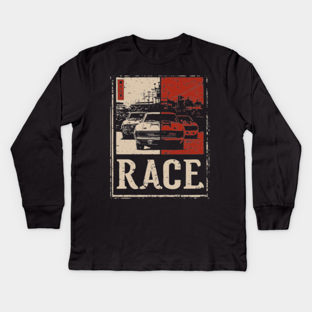 Vintage Car Race Poster - Retro Speed and Racing Artwork Kids Long Sleeve T-Shirt by TuncGK