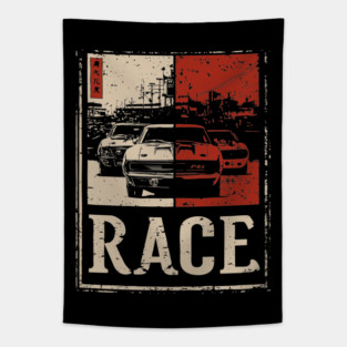 Vintage Car Race Poster - Retro Speed and Racing Artwork Tapestry