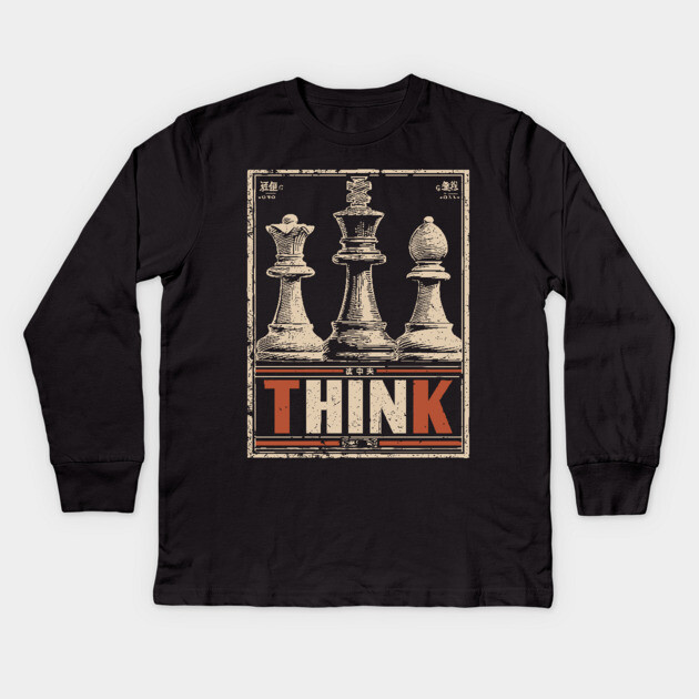 Chess Strategy Poster - Vintage Intellectual Battle Artwork Kids Long Sleeve T-Shirt by TuncGK