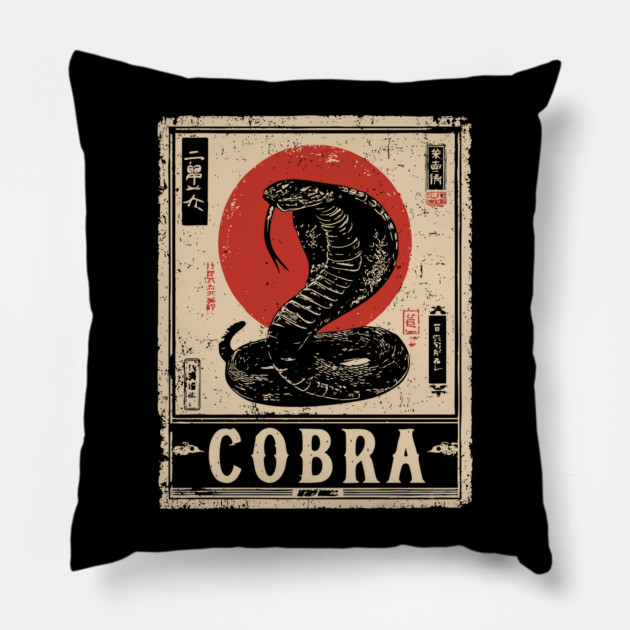 Cobra Snake Poster - Vintage Deadly Predator Wildlife Art Pillow by TuncGK
