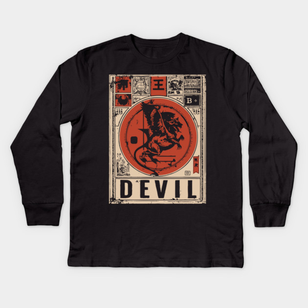 Devil Warrior Poster - Vintage Mythical Demon Battle Art Kids Long Sleeve T-Shirt by TuncGK