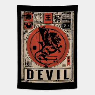Devil Warrior Poster - Vintage Mythical Demon Battle Art Tapestry