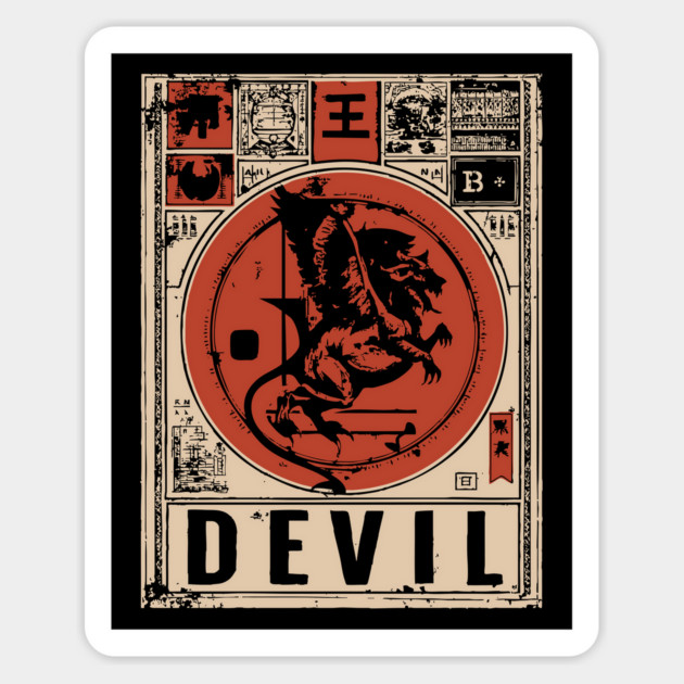 Devil Warrior Poster - Vintage Mythical Demon Battle Art Magnet by TuncGK