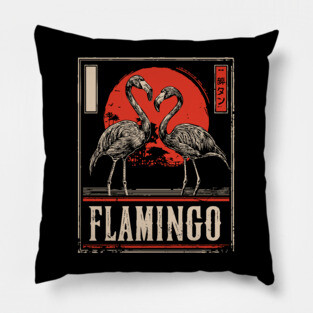 Flamingo Love Poster - Vintage Tropical Wildlife Art Pillow