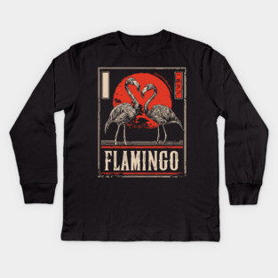 Flamingo Love Poster - Vintage Tropical Wildlife Art Kids Long Sleeve T-Shirt
