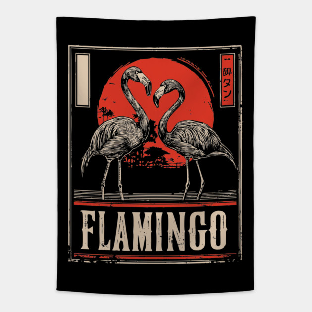 Flamingo Love Poster - Vintage Tropical Wildlife Art Tapestry by TuncGK