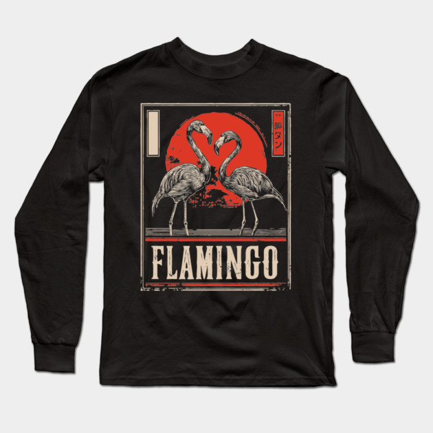 Flamingo Love Poster - Vintage Tropical Wildlife Art Long Sleeve T-Shirt by TuncGK
