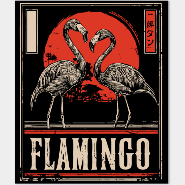 Flamingo Love Poster - Vintage Tropical Wildlife Art Wall Art by TuncGK