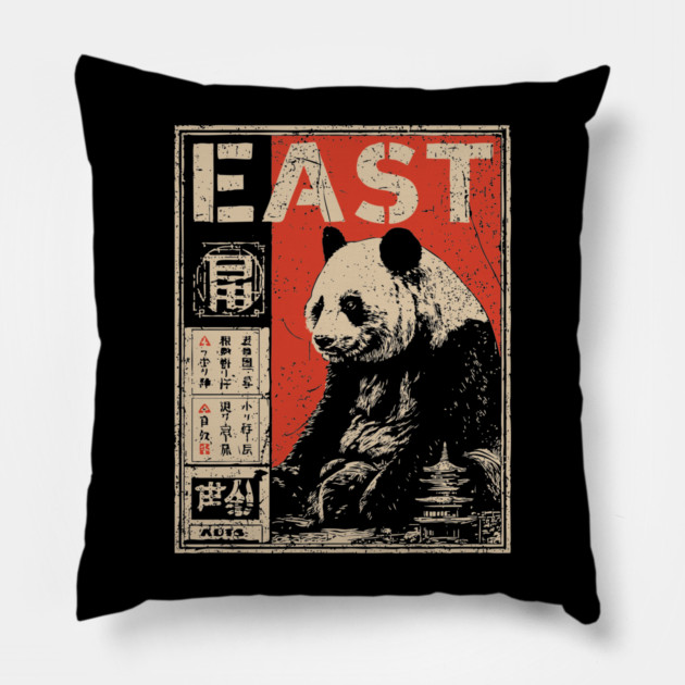 East Panda Poster - Vintage Asian Wildlife Conservation Art Pillow by TuncGK