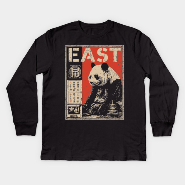 East Panda Poster - Vintage Asian Wildlife Conservation Art Kids Long Sleeve T-Shirt by TuncGK