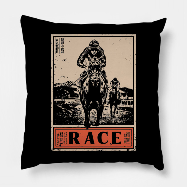 Horse Race Poster - Vintage Equestrian Speed and Strength Art Pillow by TuncGK