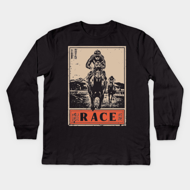 Horse Race Poster - Vintage Equestrian Speed and Strength Art Kids Long Sleeve T-Shirt by TuncGK