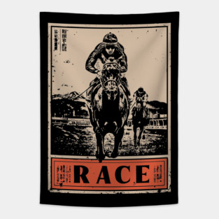 Horse Race Poster - Vintage Equestrian Speed and Strength Art Tapestry