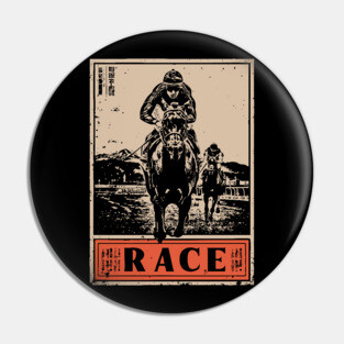 Horse Race Poster - Vintage Equestrian Speed and Strength Art Pin