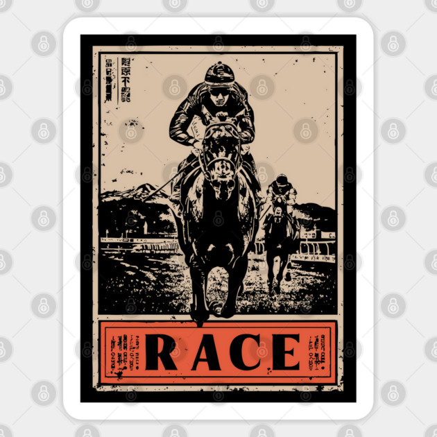Horse Race Poster - Vintage Equestrian Speed and Strength Art Sticker by TuncGK