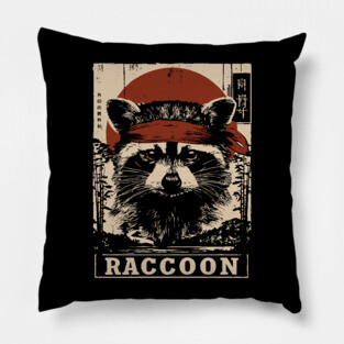 Raccoon Commando Poster - Vintage Mischievous Forest Warrior Art Pillow