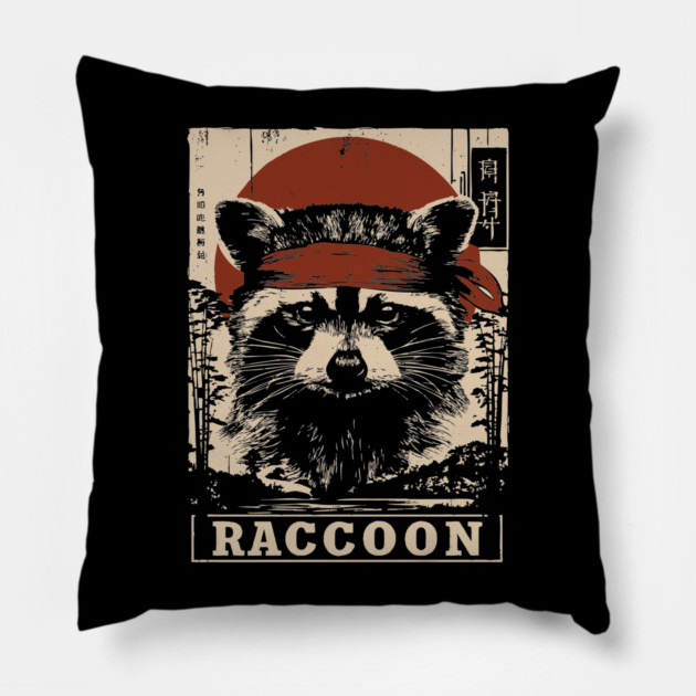 Raccoon Commando Poster - Vintage Mischievous Forest Warrior Art Pillow by TuncGK