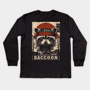 Raccoon Commando Poster - Vintage Mischievous Forest Warrior Art Kids Long Sleeve T-Shirt