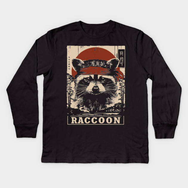 Raccoon Commando Poster - Vintage Mischievous Forest Warrior Art Kids Long Sleeve T-Shirt by TuncGK