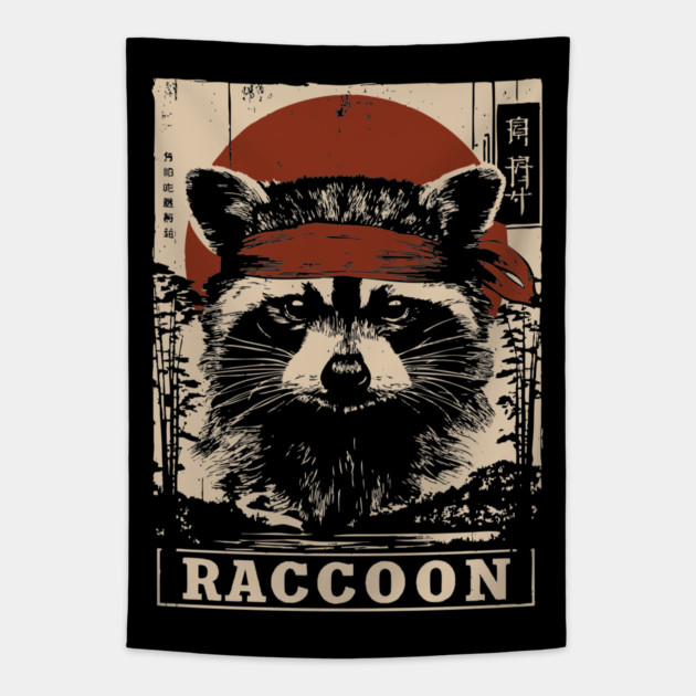 Raccoon Commando Poster - Vintage Mischievous Forest Warrior Art Tapestry by TuncGK