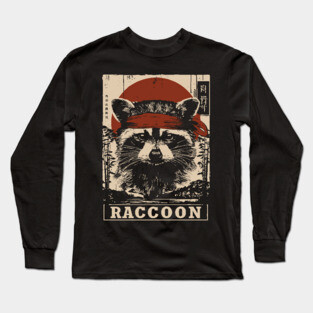 Raccoon Commando Poster - Vintage Mischievous Forest Warrior Art Long Sleeve T-Shirt