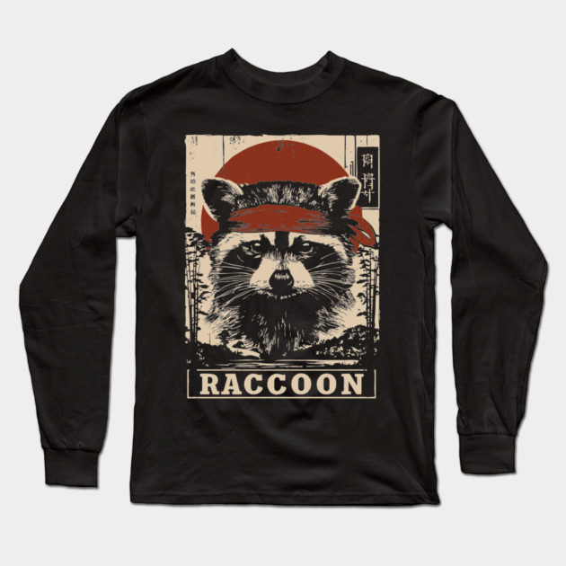 Raccoon Commando Poster - Vintage Mischievous Forest Warrior Art Long Sleeve T-Shirt by TuncGK