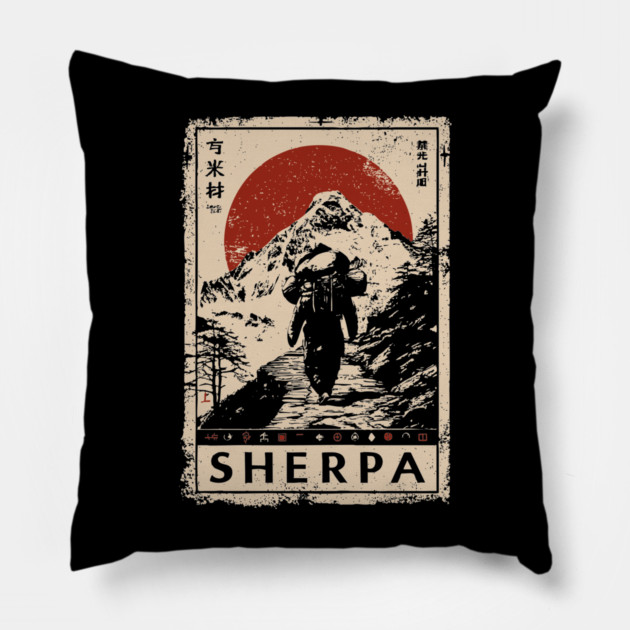 Sherpa Climber Poster - Vintage Mountain Journey and Spirit Art Pillow by TuncGK