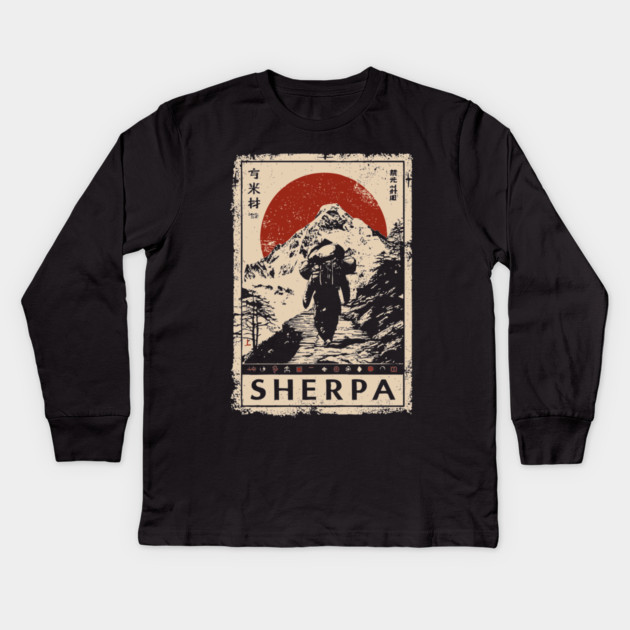 Sherpa Climber Poster - Vintage Mountain Journey and Spirit Art Kids Long Sleeve T-Shirt by TuncGK