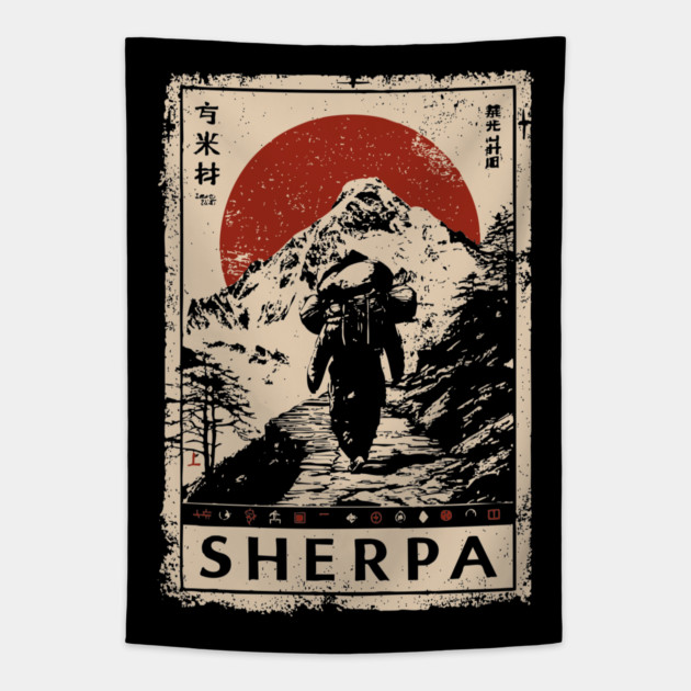 Sherpa Climber Poster - Vintage Mountain Journey and Spirit Art Tapestry by TuncGK
