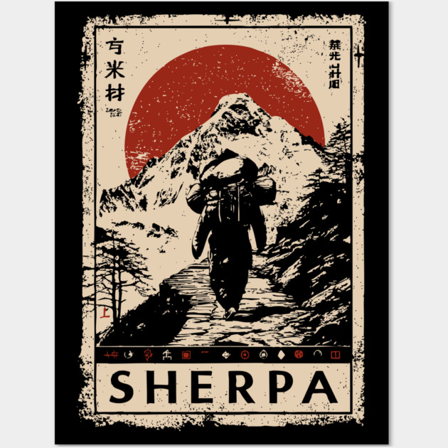 Sherpa Climber Poster - Vintage Mountain Journey and Spirit Art Wall Art by TuncGK