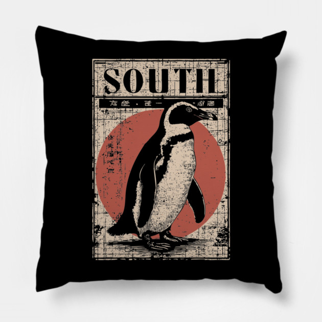 South Penguin Poster - Vintage Antarctic Explorer Wildlife Art Pillow by TuncGK