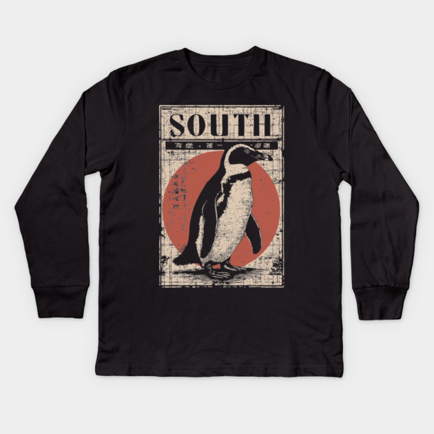 South Penguin Poster - Vintage Antarctic Explorer Wildlife Art Kids Long Sleeve T-Shirt by TuncGK
